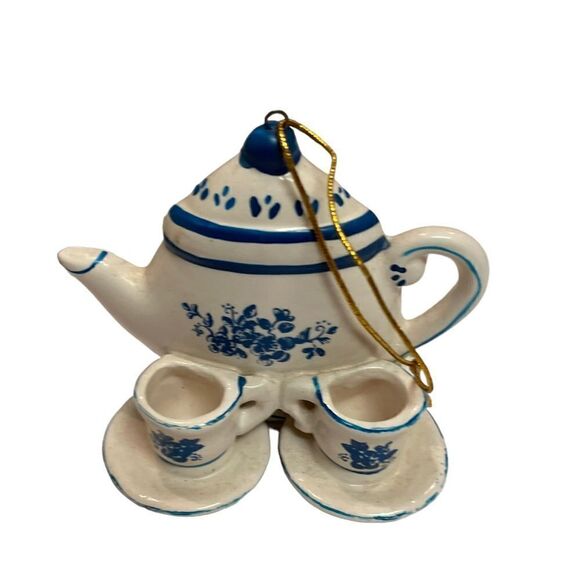 Vintage Christmas Teapot Teacup Ornament - Picture 3 of 13